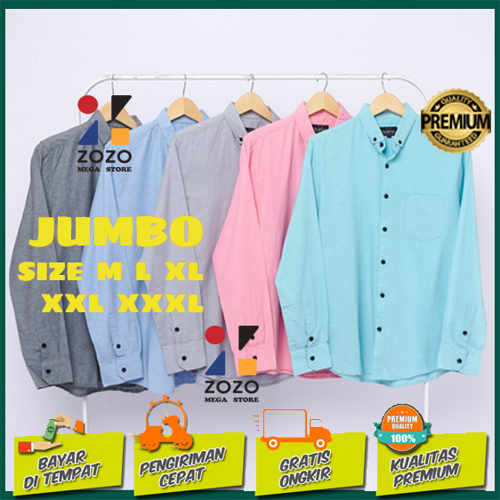 KEMEJA JUMBO PRIA LENGAN PANJANG BAJU POLOS COWOK WARNA LENGKAP