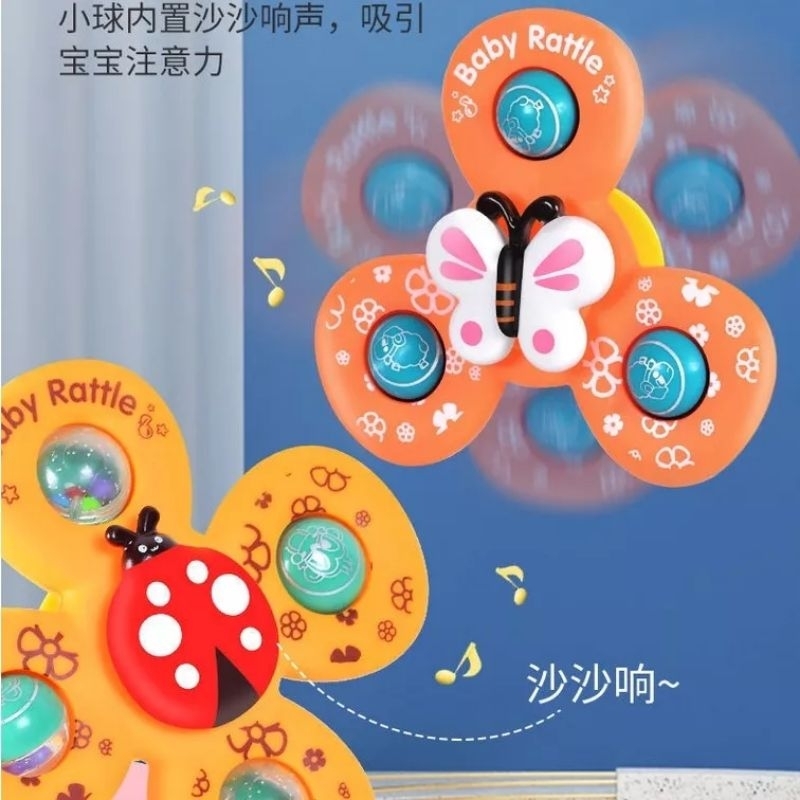 BARU mainan anak baby toy toys fidget spinner bayi with suction montessori spiner edutoys sensory skill motorik belajar anti bosan di mobil kaca car bored cewek cowok laki perempuan hadiah kado teether bpa free viral mandi bath toy serangga lebah kumbang