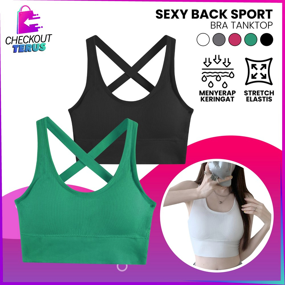 CT P308 Tank Top Bra Wanita Olahraga Tanpa Kawat Korean Style Tengtop Sport Bra dengan Busa Crop Top Fashion Street