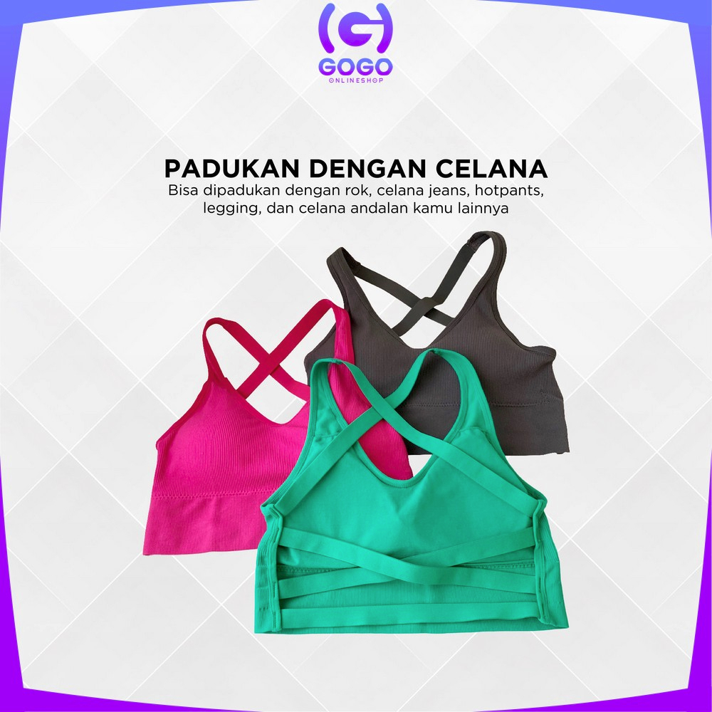 GOGO-P308 Tank Top Bra Wanita BH Sport Olahraga Tanpa Kawat / Tengtop Korea dengan Busa Crop Top Fashion Korean