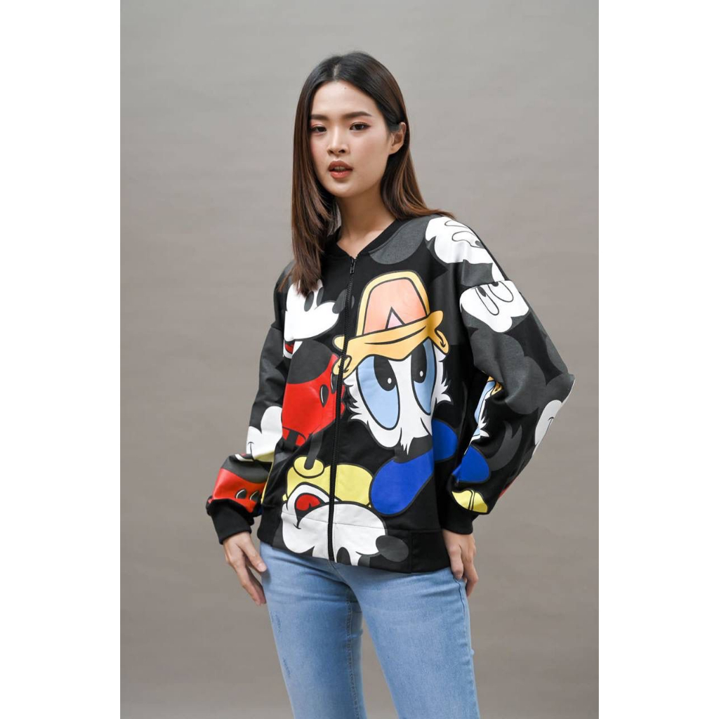 OUTER JACKET KAOS SLETING DEPAN MICKEY DONALD PREMIUM WANITA OUTER KAOS BELAH DEPAN SLETING VARIASI 