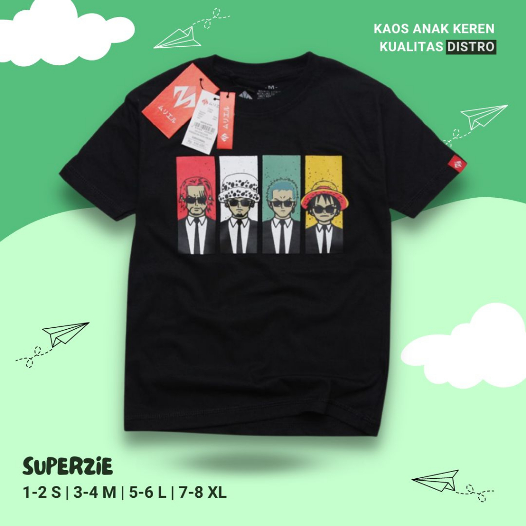 Kaos Karakter Anak Laki-Laki Bandung SUPERHER0 ONEPIECE KACAMATA HITAM threepoint tsaiby airlane Abadigrosir