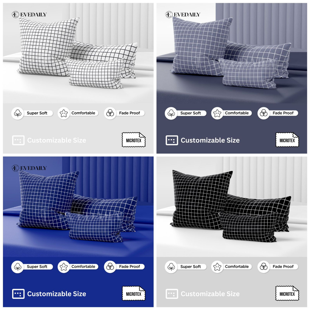 Sarung Bantal Block Kotak Putih Abu Biru Hitam Custom Ukuran Khusus