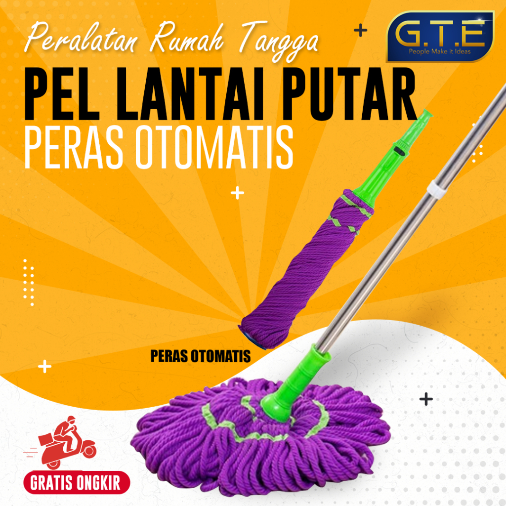 GTE | ALAT PEL LANTAI SERBAGUNA | PEL PUTAR 360 DERAJAT | TWIST MOP | PEL WARNA UNGU