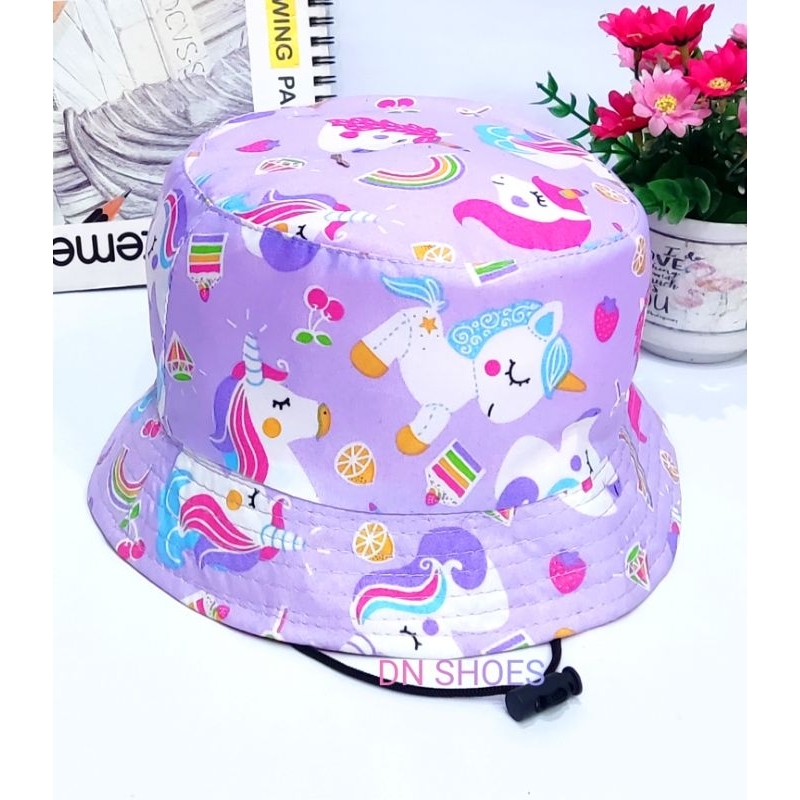 Topi Bucket Anak Tali Topi anak perempuan karakter bolak balik usia 2 - 10 tahun