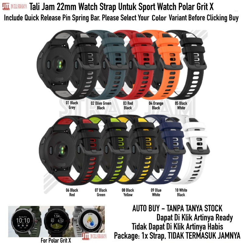 TTC 22mm Tali Jam Polar Grit X / Pro / Titan - Strap Olahraga Silikon Sporty Two Tone Quick Release