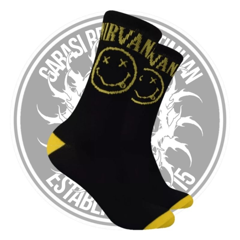 KAOS KAKI NIRVANA 3/4 SHOCK CASUAL MUSIC BAND OLD SCHOOL KASUT METAL PUNK X GARASI REBEL DISTRO