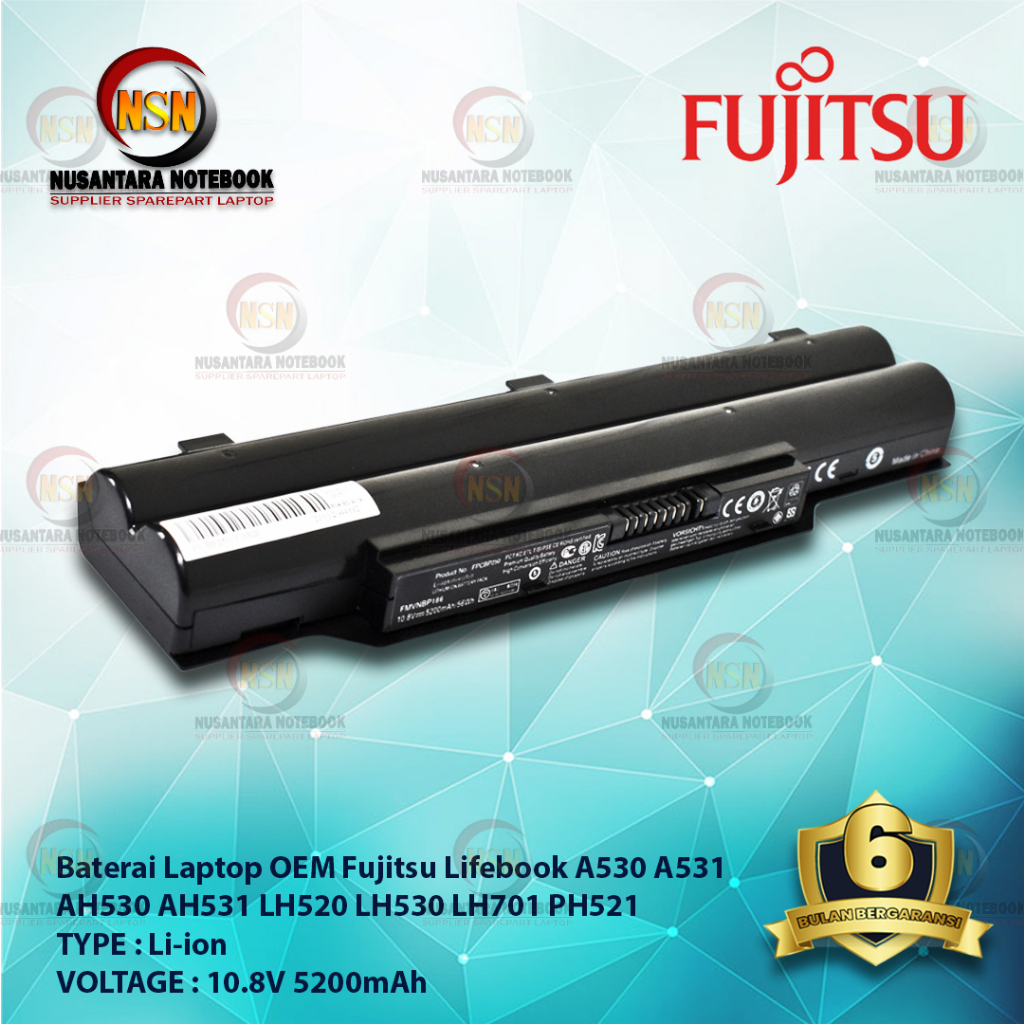 Baterai Laptop OEM Fujitsu Lifebook A530 A531 AH530 AH531 LH520 LH530 LH701 PH521 10.8V 5200mAh