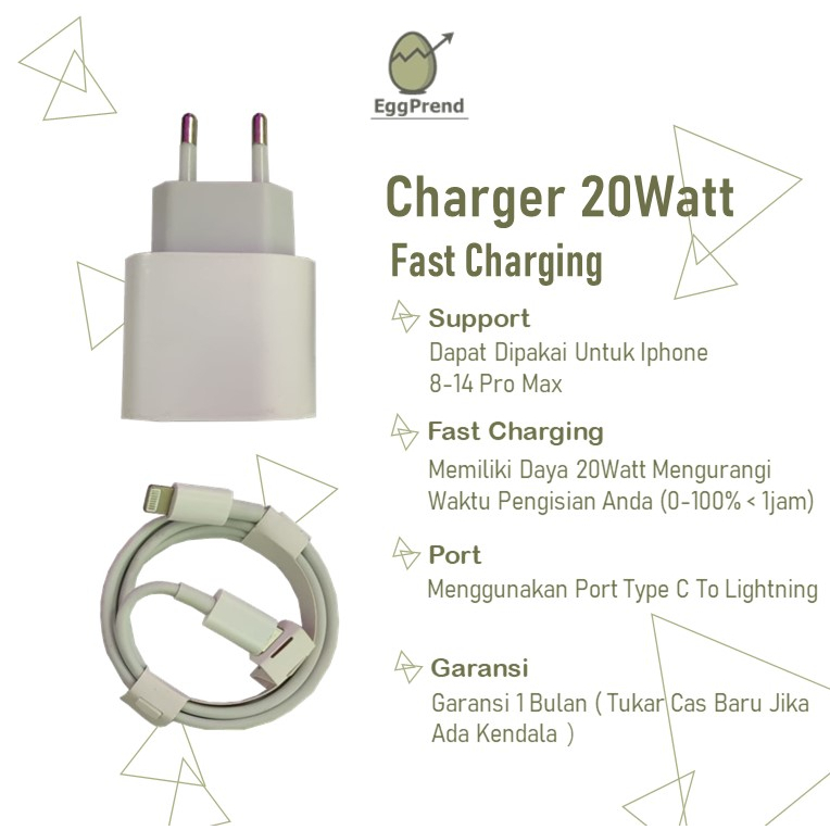 CHARGER IPHONE 20W FAST CHARGING 1SET ADAPTOR KABEL USB-C LIGHTNING ( SUPPORT CHARGER IPHONE 8 / CHA