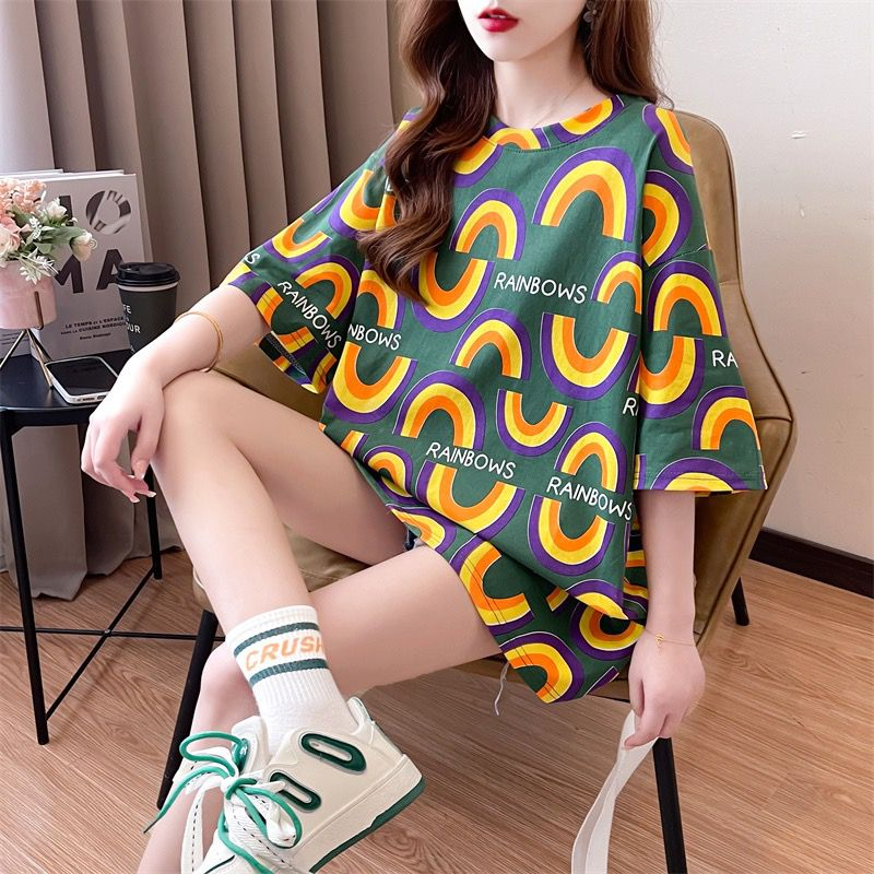 THISTLE - Oversize Tee Tshirt Wanita Model Longgar Motif Rainbow Full Print NEW