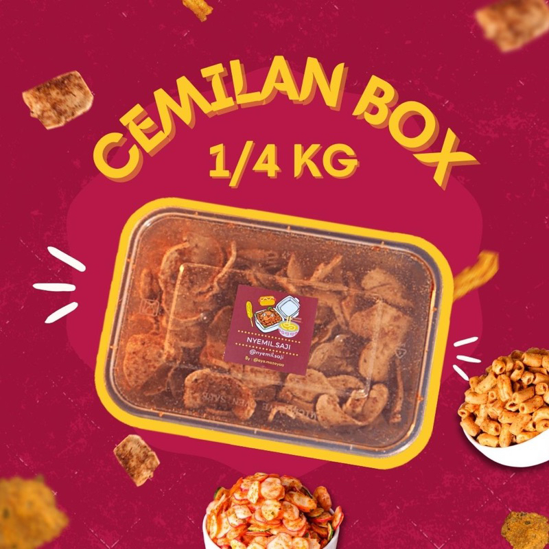 CEMILAN BOX 250 GRAM BASRENG KERUPUK SEBLAK MAKARONI SPIRAL GELUNG MIE KERING @Nyemil.saji