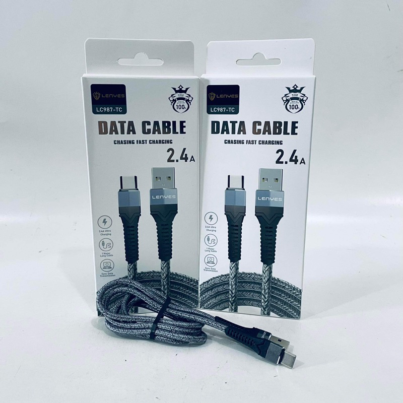 LENYES LC987 2.4A Kabel Fast Charging Universal Sync Data Cable Charger Nylon Anti Putus 1 m Type C