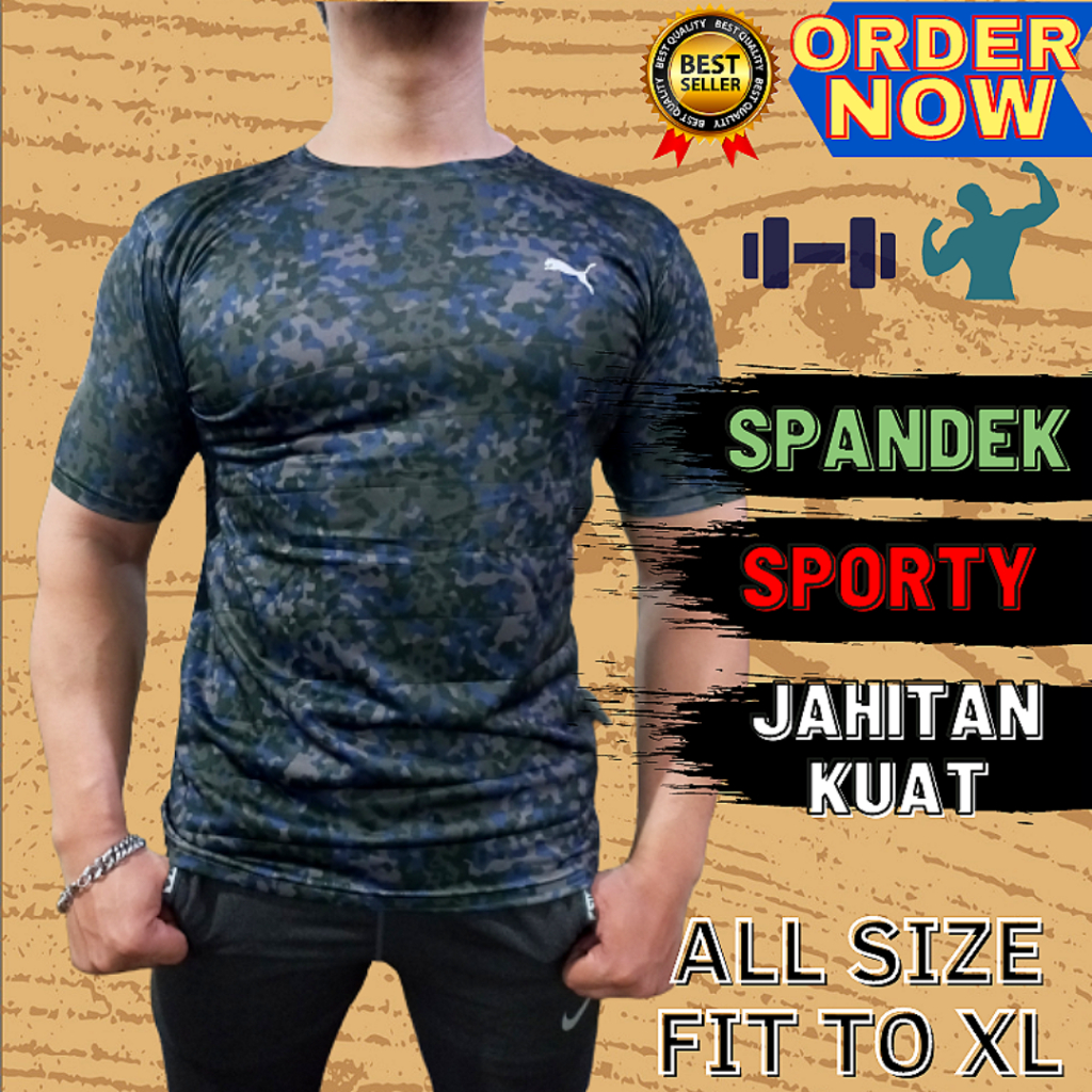 Kaos Gym Press Body Lengan Pendek Pria Motif Loreng Army Bahan Spandek Ketat