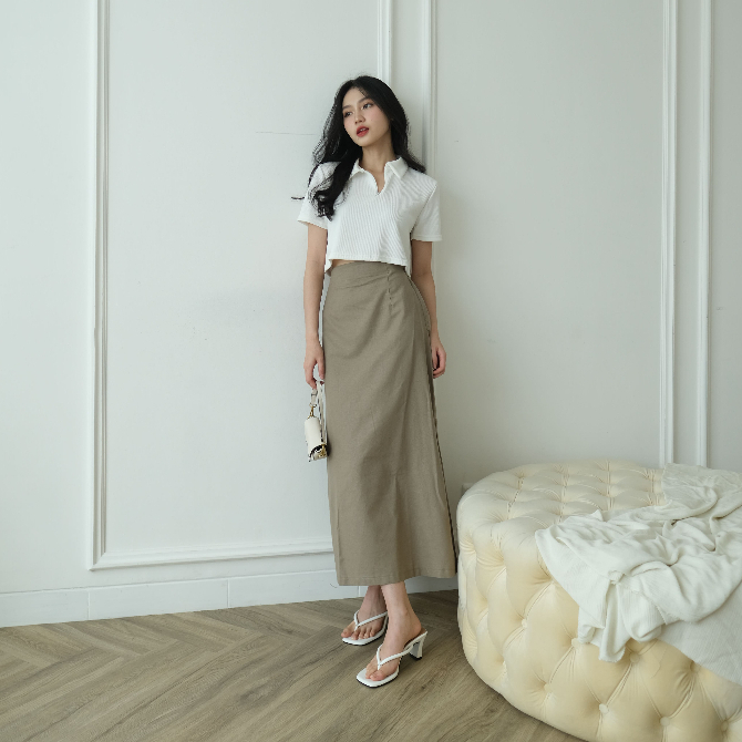 Korra Linen Skirt - Korean Casual Skirt - Rok Polos Wanita - Office Skirt