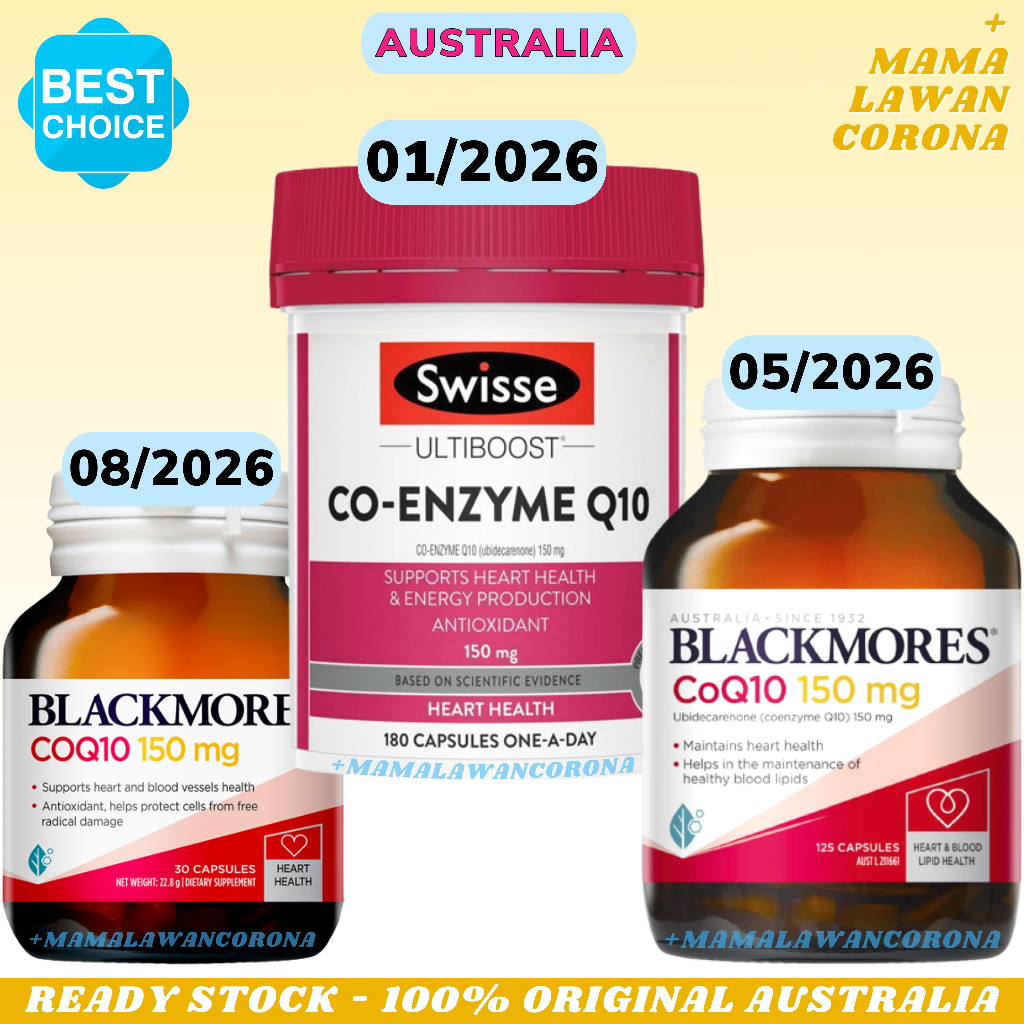 HEALTHY CARE Coenzyme Q10 100 150mg Capsules AUSTRALIA Swisse Co Enzyme Co Q 10 150 mg CoQ 180 Caps / Resveratrol 180 / BLACKMORES High Potency CoQ10 isi 125 30 Kapsul