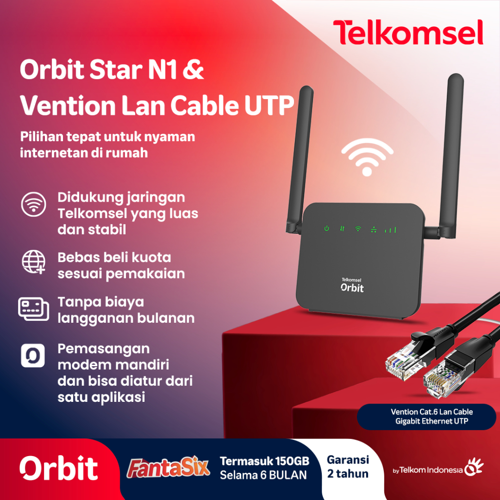 Telkomsel Orbit Star N1 Bundling Vention Lan Cable Cat 6 UTP