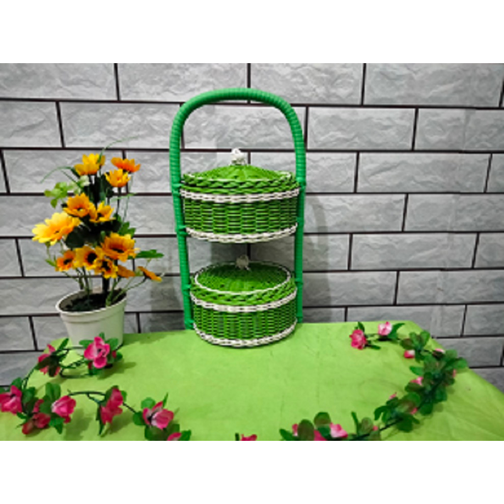 2 susun Wadah bumbu Dapur tempat serbaguna Keranjang penyimpanan Serbaguna & TUTUP Tempat bedak Temp