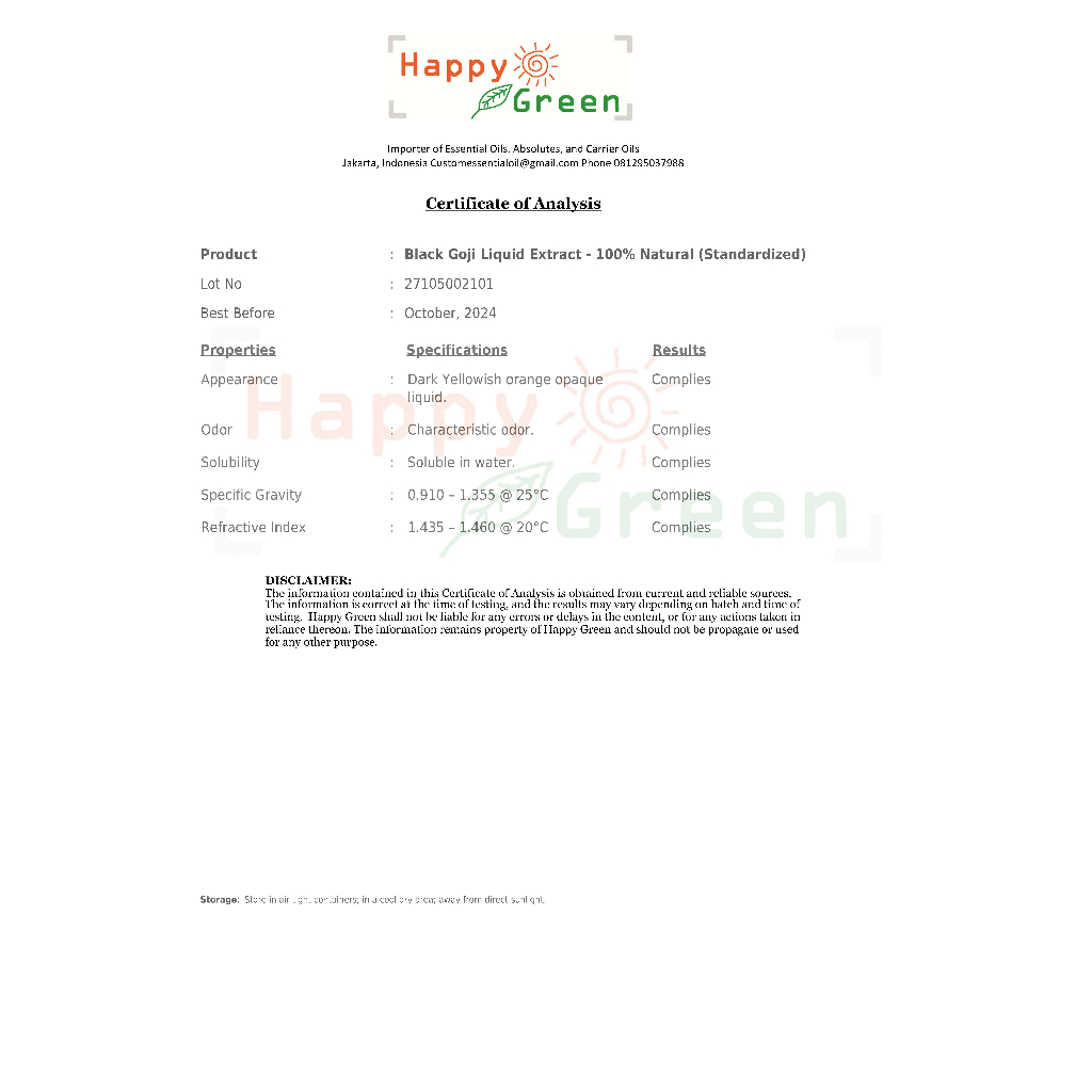 Happy Green Black Goji Liquid Extract - 100% Murni Natural