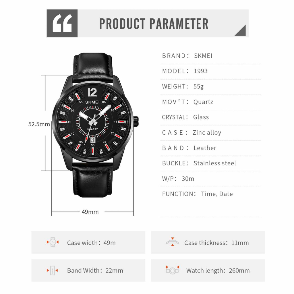 Jam Tangan Pria Analog Watch Leather Strap Waterproof 30M Desain Premium Jamtangan Anti Air Multifungsi