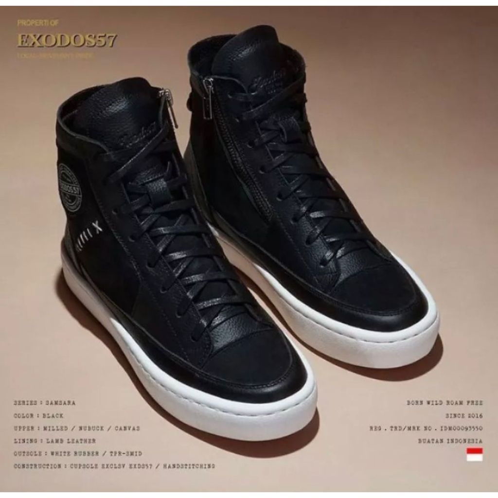 Sepatu Sneaker Kulit Pria Exodos57 - Samsara - Black White
