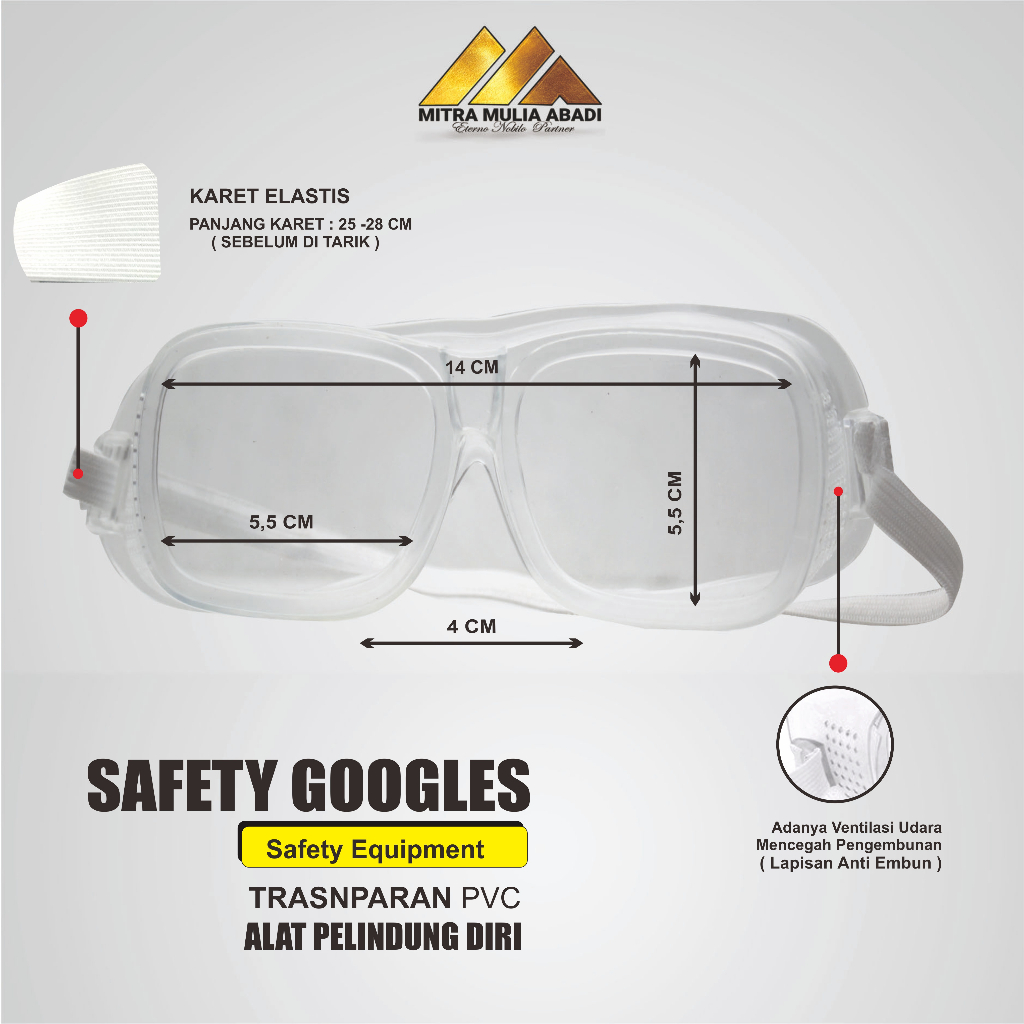 Kacamata  Karet Pelindung Mata l Safety Goggless Eye  Transparan