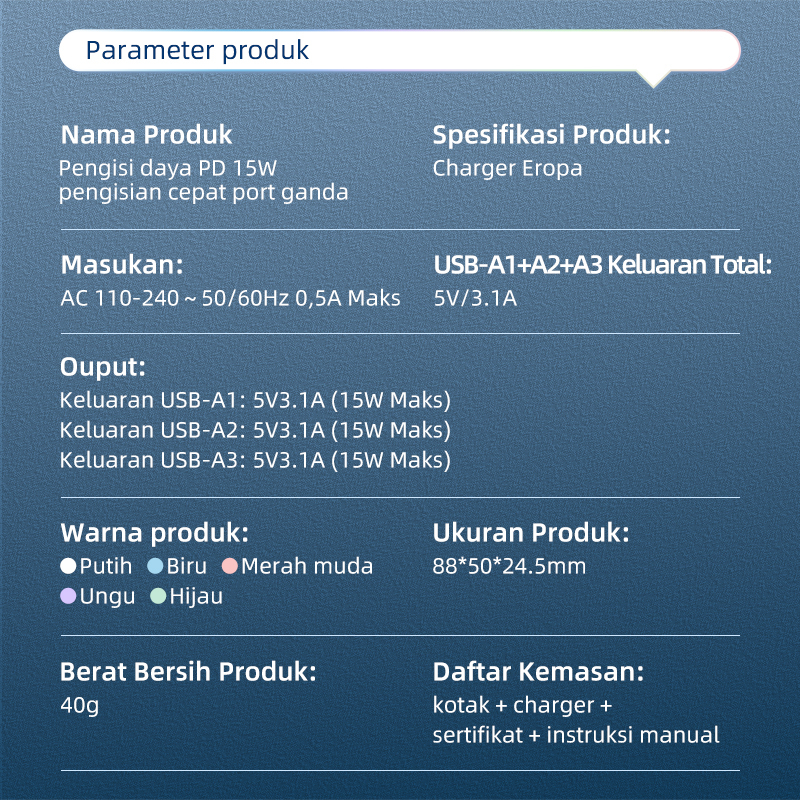 BASIKE Charger Adaptor Fast Charging iPhone oppo samsung xiaomi USB*3 15W iOS Android Universal-8
