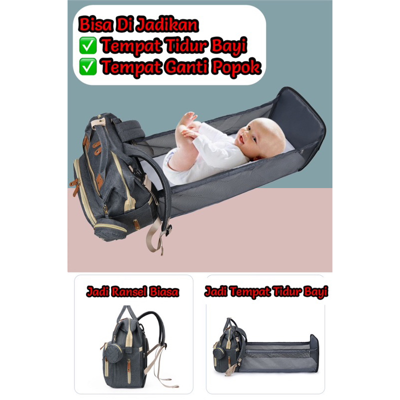 TAS BAYI 6021 - TAS RANSEL 2 in 1 + Free Matras TAS PERLENGKAPAN BAYI TAS DIAPER JUMBO TAS TRAVEL BAYI TAS MUDIK - F1