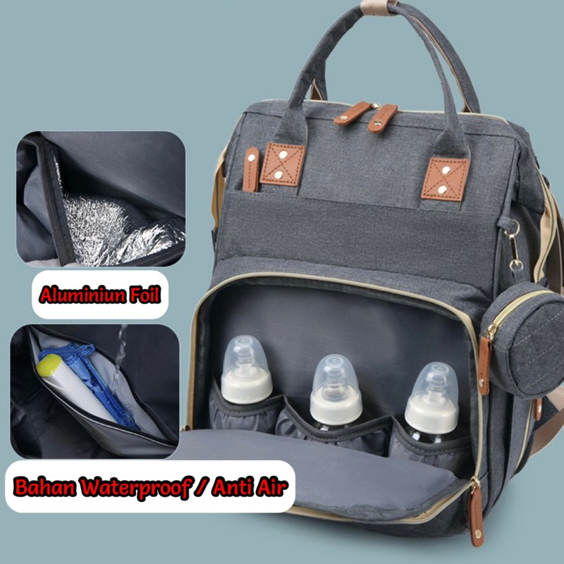 TAS BAYI 6021 - TAS RANSEL 2 in 1 + Free Matras TAS PERLENGKAPAN BAYI TAS DIAPER JUMBO TAS TRAVEL BAYI TAS MUDIK - F1