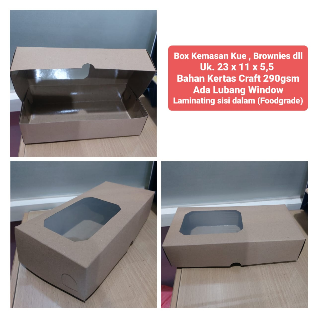 Box Kemasan Kue, Brownies dll Uk. 23 x 11 x 5,5 cm (Window) ada lubang