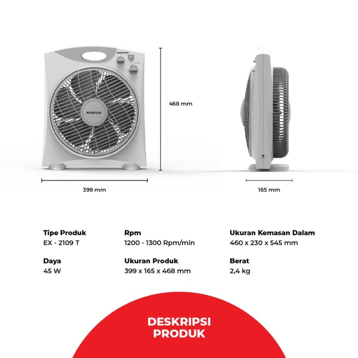 Maspion EX 2109 T Box Fan Kipas Angin Kotak 12Inch . Baru &amp; Bergaransi 5 Tahun