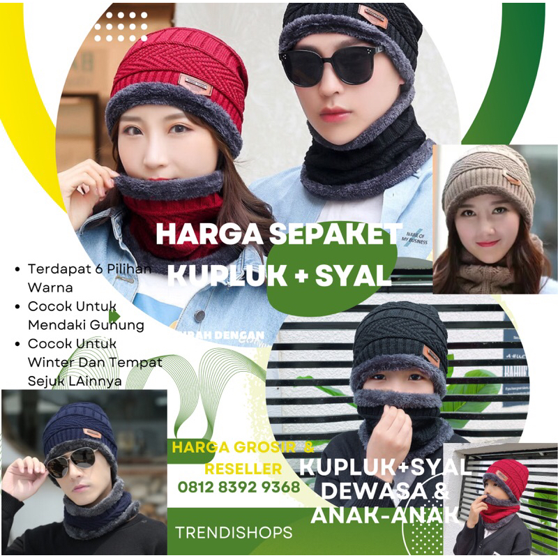 TOPI KUPLUK + SYAL Topi musim dingin Pria/wanita Dan Anak-Anak