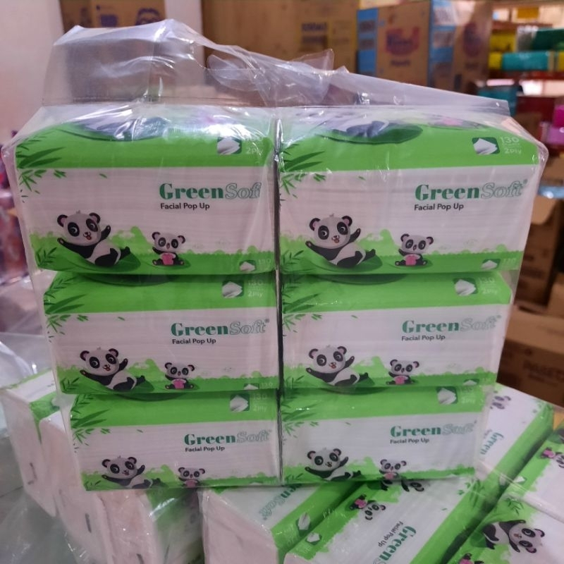 Tissue GREEN Soft Facial Pop Up 6PCS 130 Lembar (2ply) | Paket Tissue Isi 6