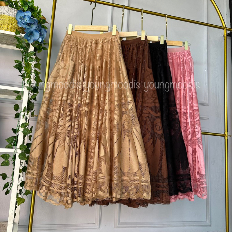 youngmoodis 85cm aruni rok brokat skirt lapis furing tidak terawang ori import