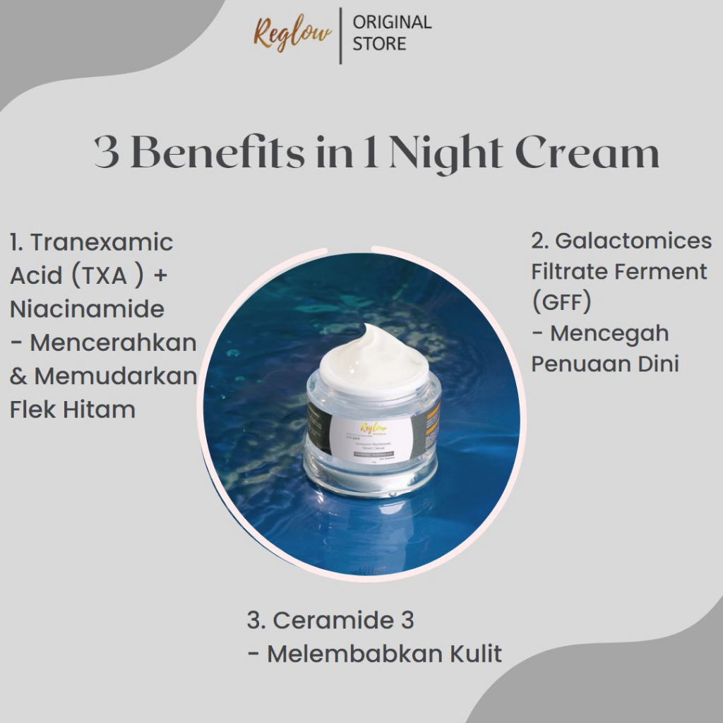 Reglow Whitening Night Cream Krim khusus Malam Mengatasi Flex Hitam BPOM Original Perawatan Kulit 10 gr