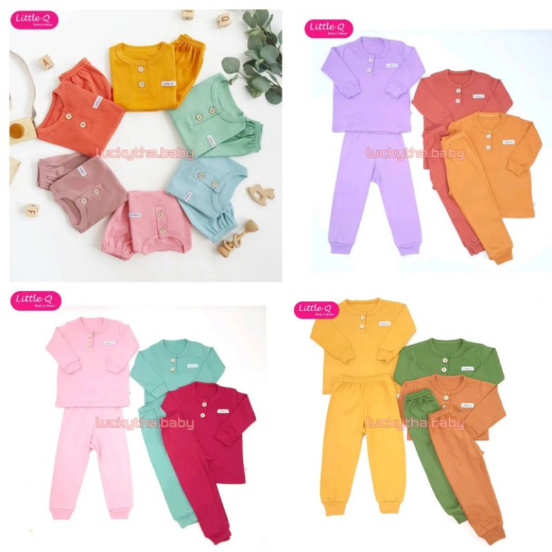 3stel-little q setelan panjang anak polos s-xxl/ piyama bayi polos/ setelan little q panjang / setel