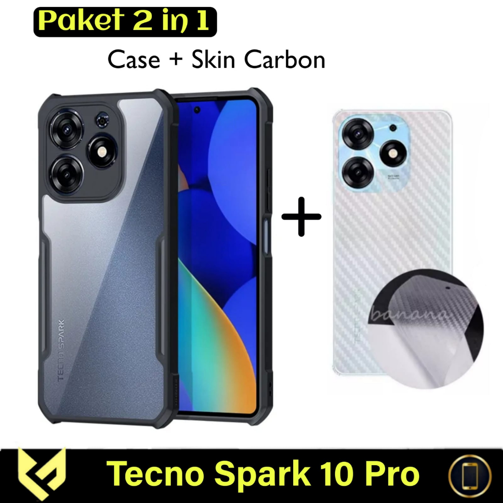 PROMO Paket 3IN1 Case Fusion For TECNO SPARK 10 PRO Case Fusion Shockpoof Free Tempered Glass Camera &amp; Garskin - FIDS STOR