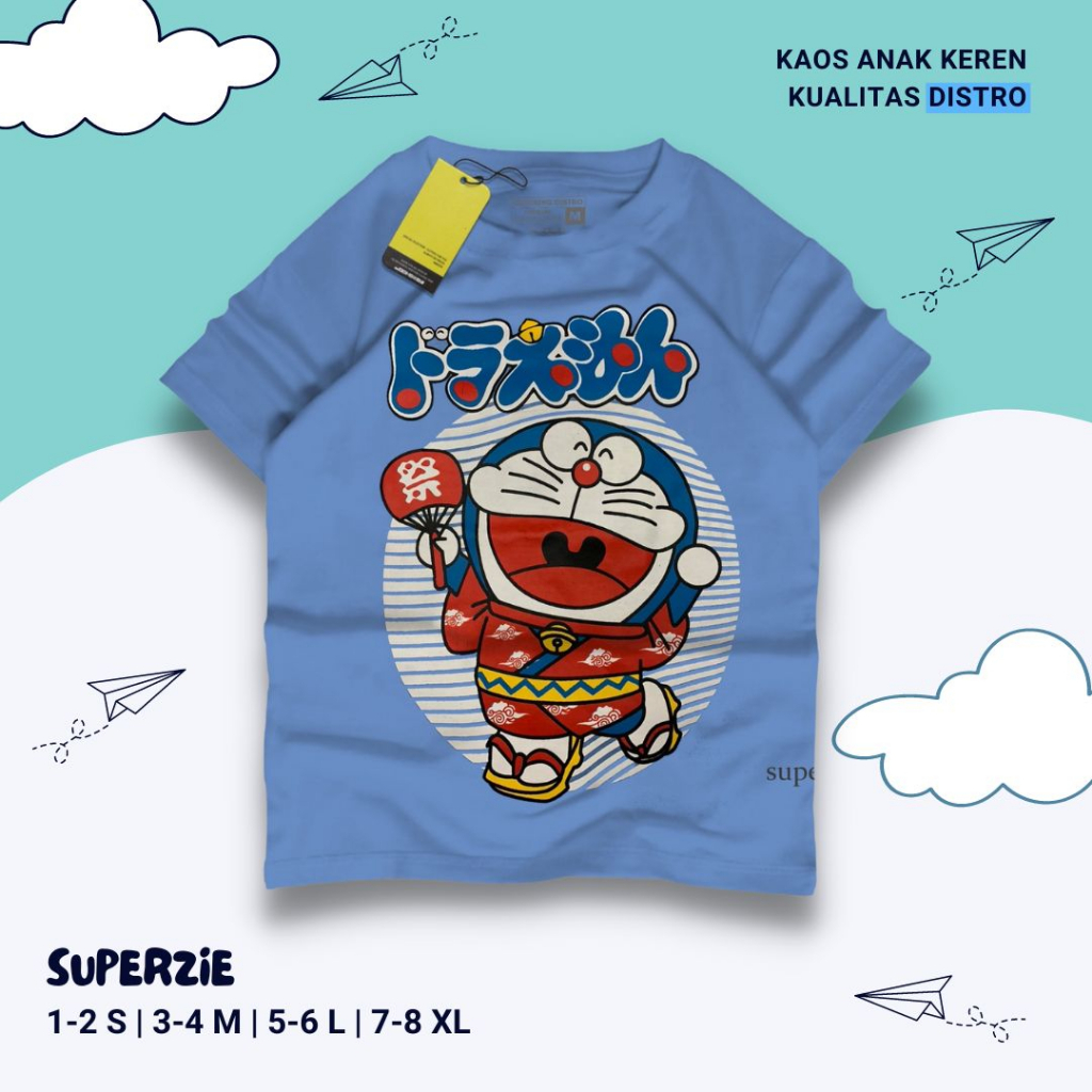 Kaos Anak Doraemom Perempuan Lakilaki tahun Kartun Jepang Dinosaurus Dino Tyrex Cowok Laki-Laki DORAEMON KIMONO BIRU Abadigrosir