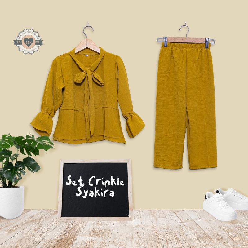 SETELAN KEMEJA CROP TOP ALINA ANAK 2 - 10 TAHUN SETELAN CRINKLE ANAK TANGAN PENDEK