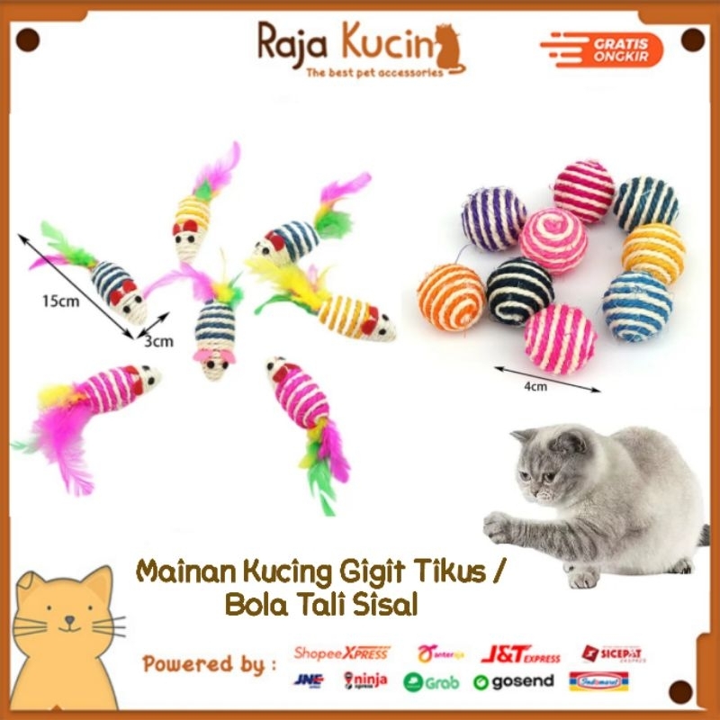 Mainan kucing gigit tikus / bola tali sisal