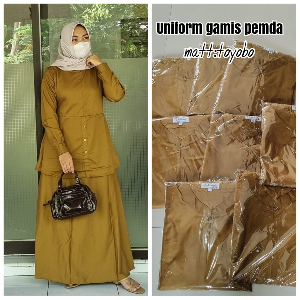 SET SERAGAM DINAS TOYOBO {TUNIK + ROK } S-M-L-XL BAHAN TOYOBO KHAKY /SERAGAM PEMDA /PNS/GURU