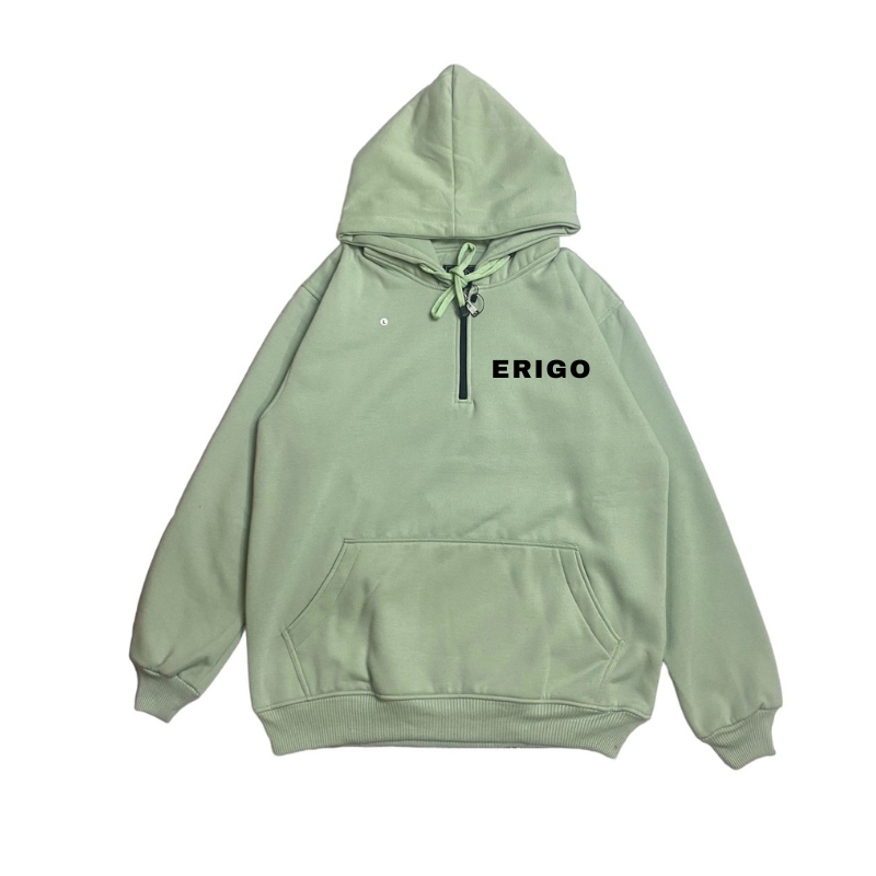 Jaket Erigo Hoodie Mint Green Basic Logo Teks Unisex