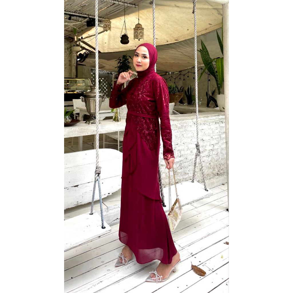 Kasya Long Dress Brukat Baju Kondangan Gamis Pesta Seragam Bridesmide Kebaya Lamaran Wisuda