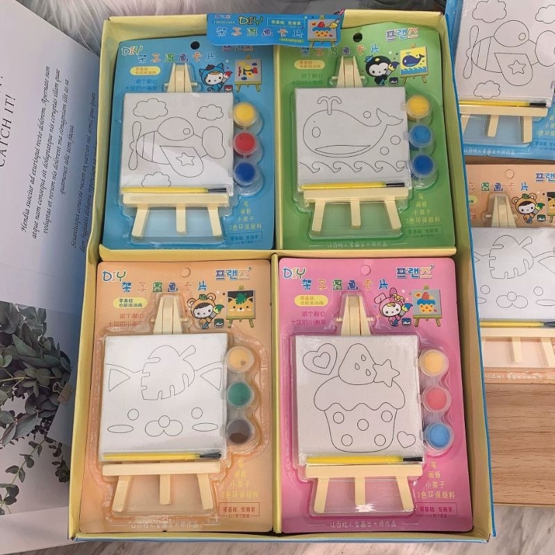 [ORGM] Mainan Edukasi Mewarnai Beginner Canvas Mini Set dengan Stand dan Watercolour