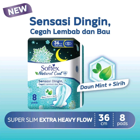 Softex Natural COOL Slim 36cm 8 pads pembalut wanita sensasi mint dingin night wing malam (no.256)