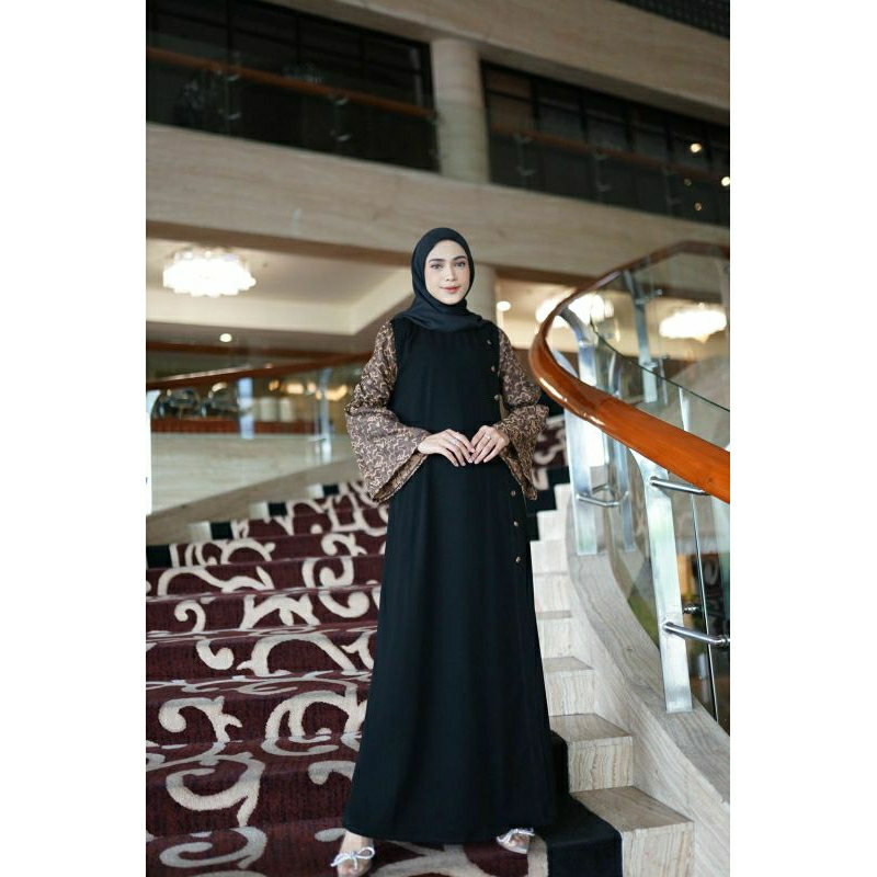 PREMIUM ABAYA JETTBLACK MOTIF LEOPARD
