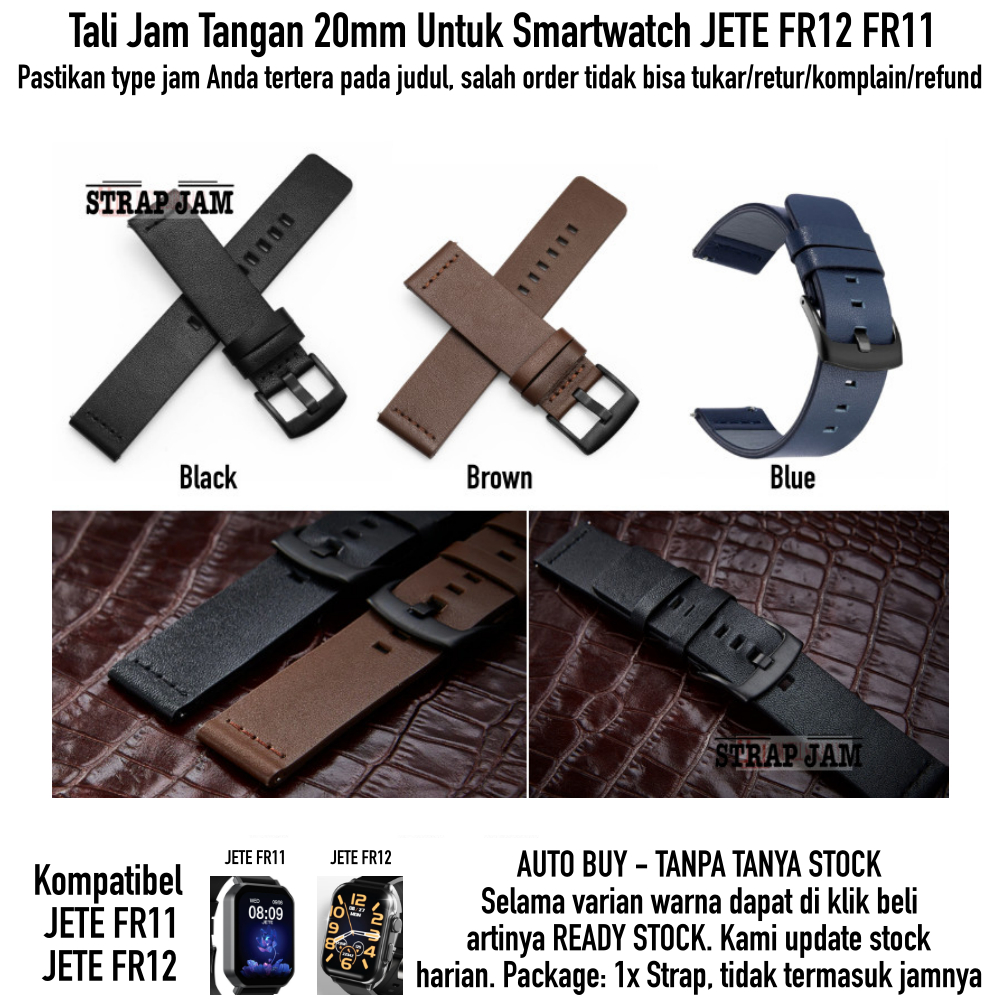 Modern 20mm Leather Strap Smartwatch Jete FR12 FR11 - Tali Jam Tangan Kulit