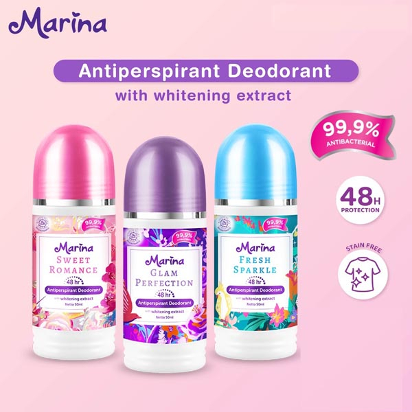 [ROLL ON 48JAM PERLINDUNGAN | 50ML | BPOM] Marina Anti Perspirant Deodorant 50ml - Fresh Sparkle  Glam Perfection - Sweet Romance_Cerianti