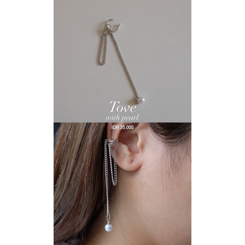 Ark.co - Tove earrings chain earcuff anting klip tanpa tindik cepit rantai minimalis