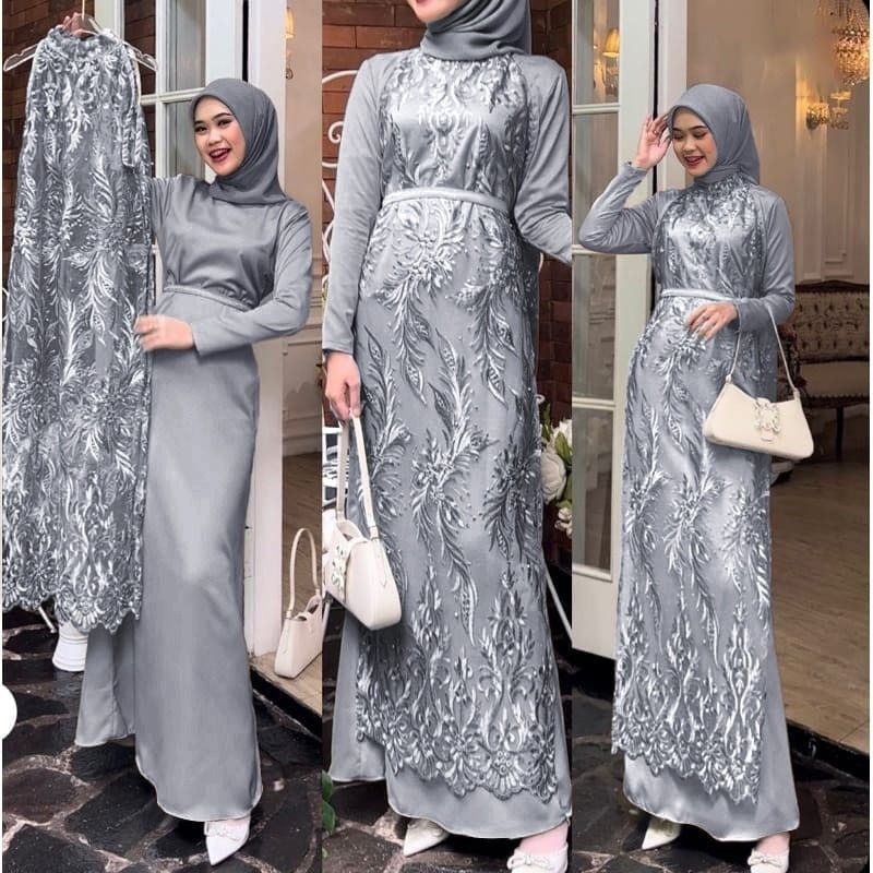 SET VABINA MUTIARA, VELVET BRUKAT TILE, GAMIS HIJAB MUSLIM, MAXY DRESS