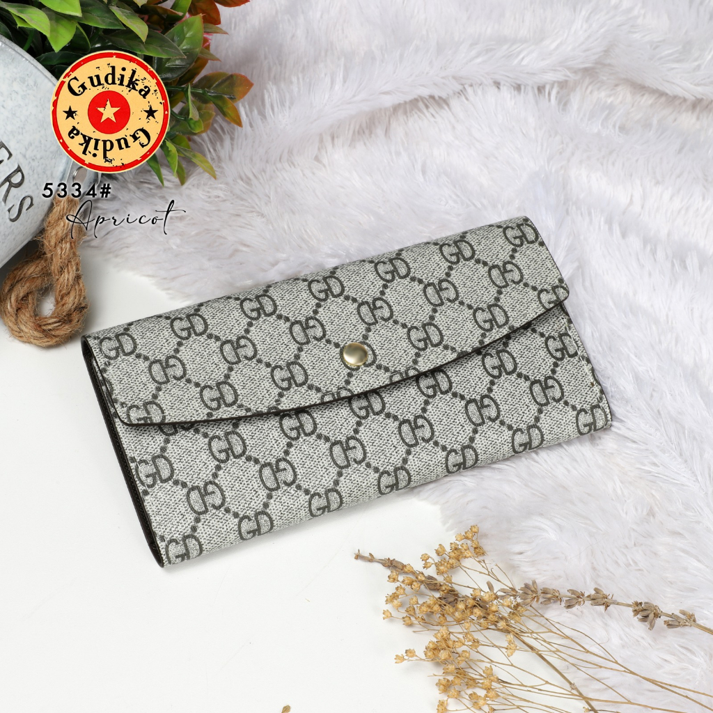 GUDIKA Wallet 5334 - Dompet Uang &amp; Kartu Lipat Panjang Wanita Kulit Waterproof Motif GD Import Original